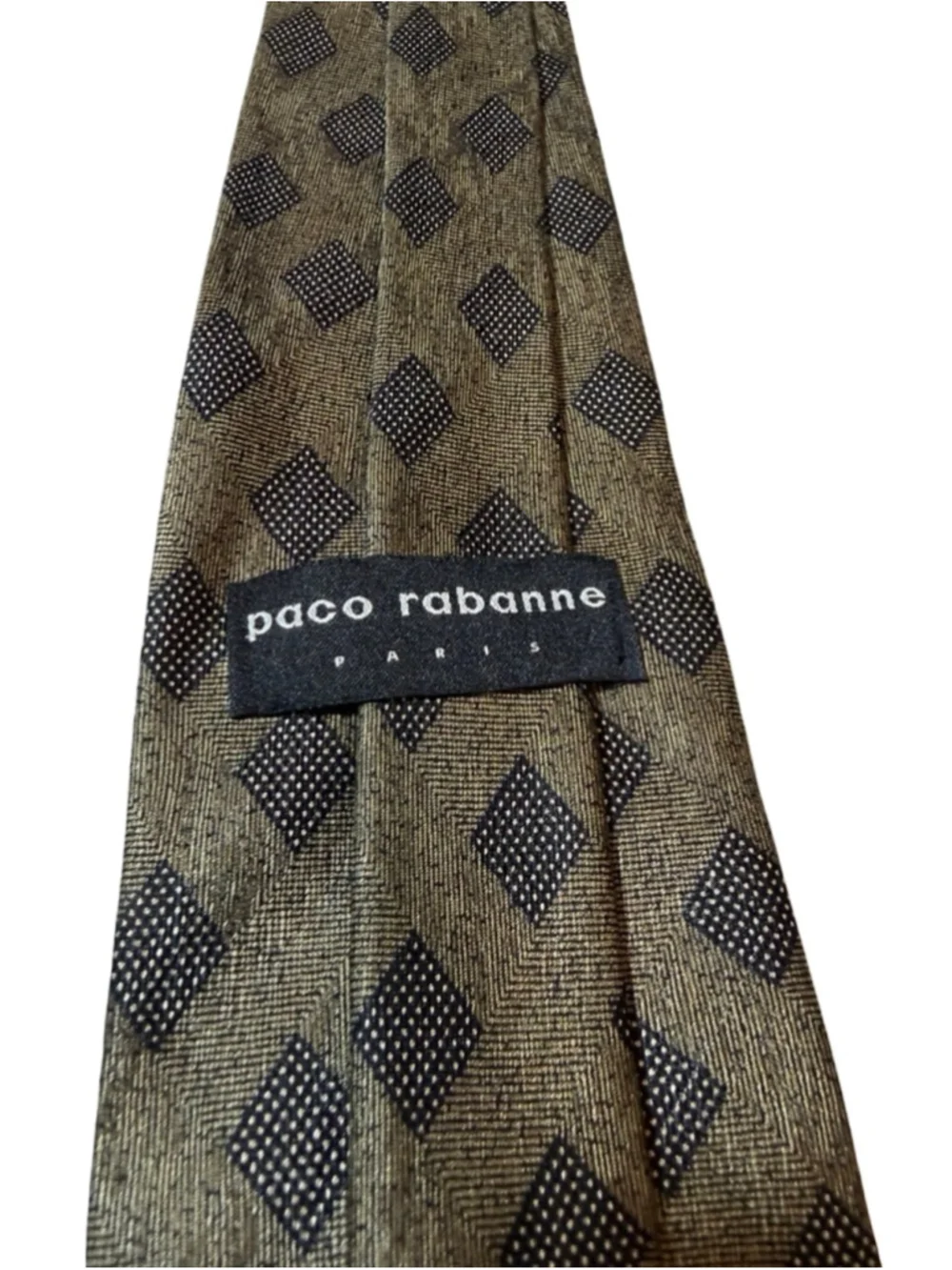 Paco Rabanne Paris Silk Tie Italy Geometric Squares Brown Black Designer